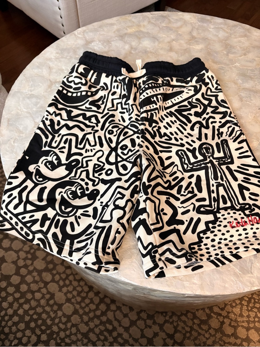 Kids Black & White Graphic Drawstring Shorts